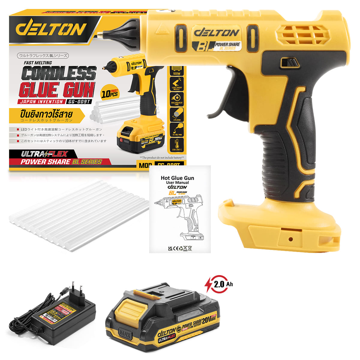 ปืนยิงกาวไร้สาย (พร้อมแบตเตอรี่) DELTON รุ่น GG-009T ULTRAFLEX 20V 2AH_1